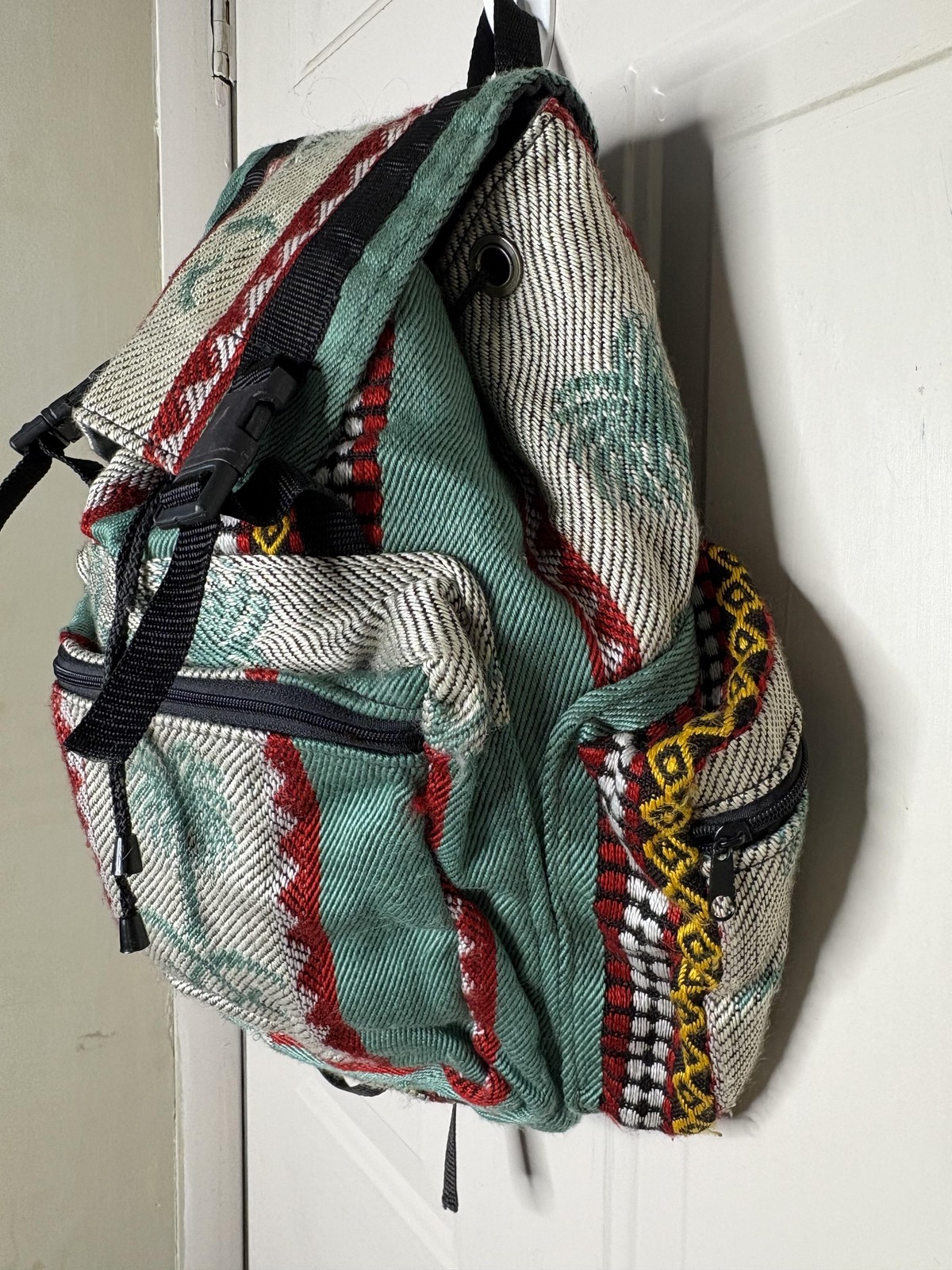 Boho Woven Backpack Striped Drawstring Festival B… - image 3