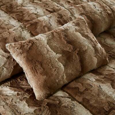 ULTRA SUPER COZY SOFT LUXURY PLUSH FAUX FUR BROWN TAN BEIGE MODERN COMFORTER SET
