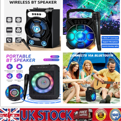 Portable Wireless Bluetooth LED Speaker Karaoke Microphone Stereo Bass ...