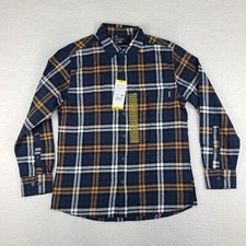 Eddie Bauer Shirt Mens Medium Blue Brown Plaid Bristol Flannel Button Down NEW