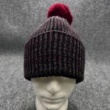 NEW Lululemon Pom Pom Cap Womens Burgundy Grey Textured Fleece Lined Knit