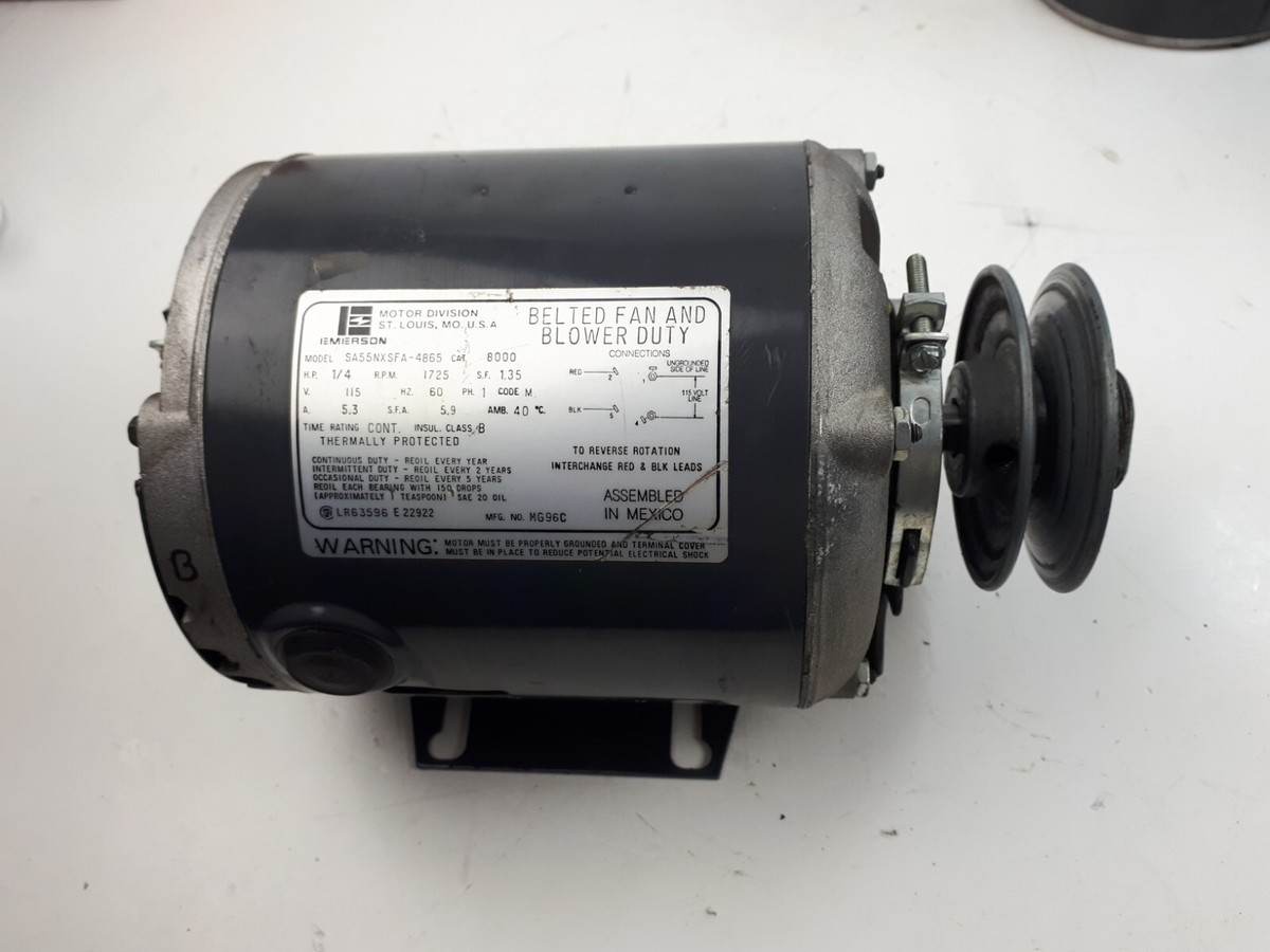 Emerson SA55NXSFA 4865 Fan Motor 1725RPM 1/4HP Reversible w Base