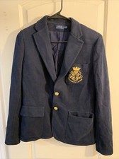 Polo Ralph Lauren Coat Of Arms Knit Blazer Women's Size 8 Long Sleeve Navy