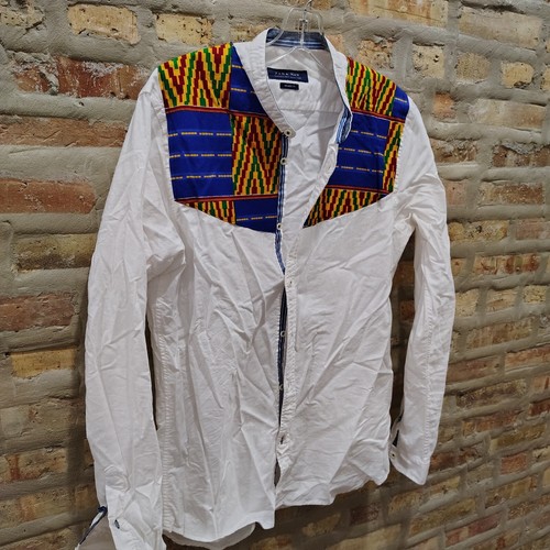 ZARA Man Mens White Long Sleeve Aztec Print Relaxed Fit Button Shirt Medium