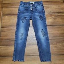 Jordache Girls Denim Jeans High Rise Bling  Embroidery Raw Hem - Size 6