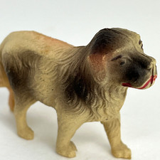 Celluloid St Bernard Toy Dog 1920s Hollow Figurine Painted Face Red Lip