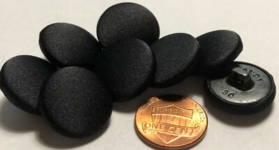 8 Vintage Black Satiny Sheen Fabric Metal Base Shank Buttons 19mm 3/4'' 12232