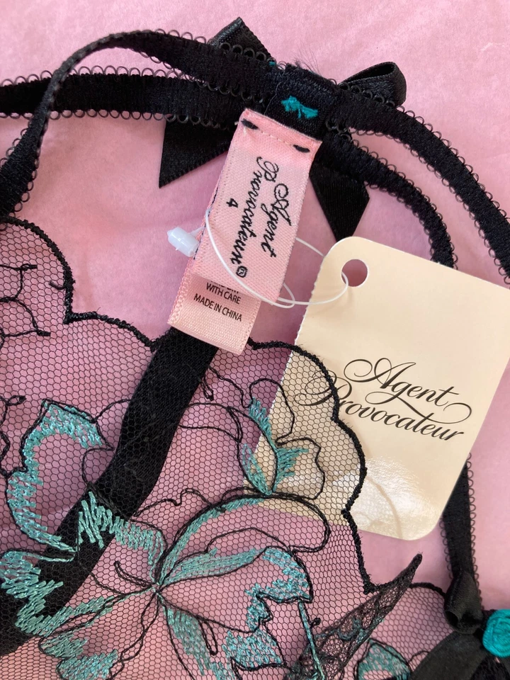 Agent Provocateur L aqua black tattoo thong CALLIE sheer lace embroidery AP4 new - Image 3 of 4