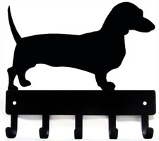 Dachshund Dog Leash Hanger Metal Key Rack Holder 5 Hooks SMALL 6" wide Made USA