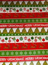 Grinch & Max Stripes Christmas Gift Wrapping Paper 2 Yard FOLDED Decoupage