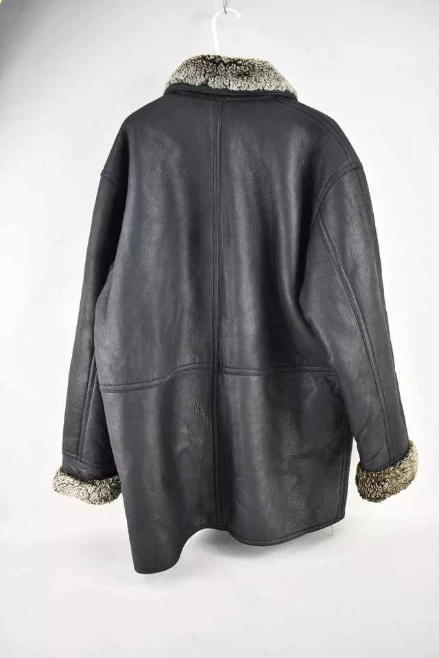 Abrigo de invierno vintage de cuero italiano genuino negro Avalanche 3 para hombre talla XL Foto 2 de 4