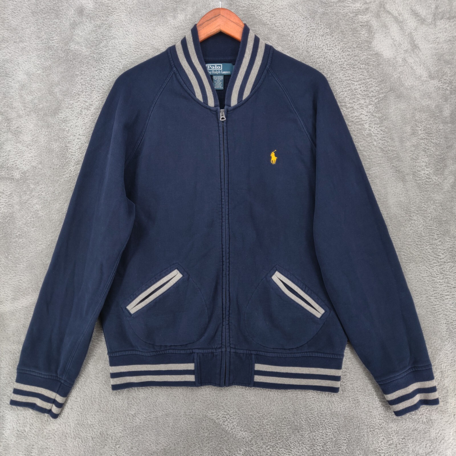 Giacca Polo Ralph Lauren Vintage Uomo Large L Varsity Blu Full Zip Logo Pony