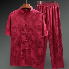 Mens Traditional Chinese Tang Suit Martial Arts Tai Chi Uniform Dragon Outfit