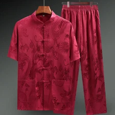 Mens Traditional Chinese Tang Suit Martial Arts Tai Chi Uniform Dragon Outfit