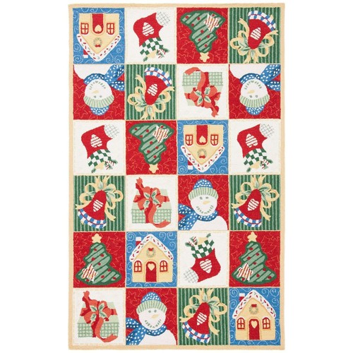 Handmade Novelty Christmas Rug Pure Virgin Wool Fringeless Snowman Gingerbread - Picture 3 of 7