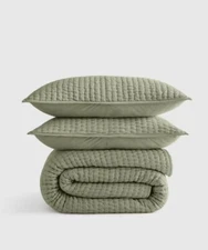 NWT QUINCE EUROPEAN LINEN COTTON STITCH QUILT SET KING CAL WILLOWLEAF MSRP $220