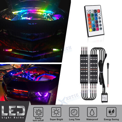 RGB Multi-Color LED Car Engine Bay Flexible Lighting Strips w/ Wireless Remote