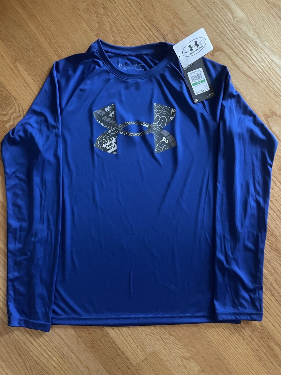 Under Armour Boys Blue UA Tech Logo Long Sleeve Athletic Shirt