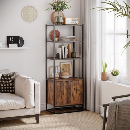 4 Tiers Shelf Book Storage Cabinet for Bedroom, Living Room, Kitchen, Brown US - Picture 6 of 6