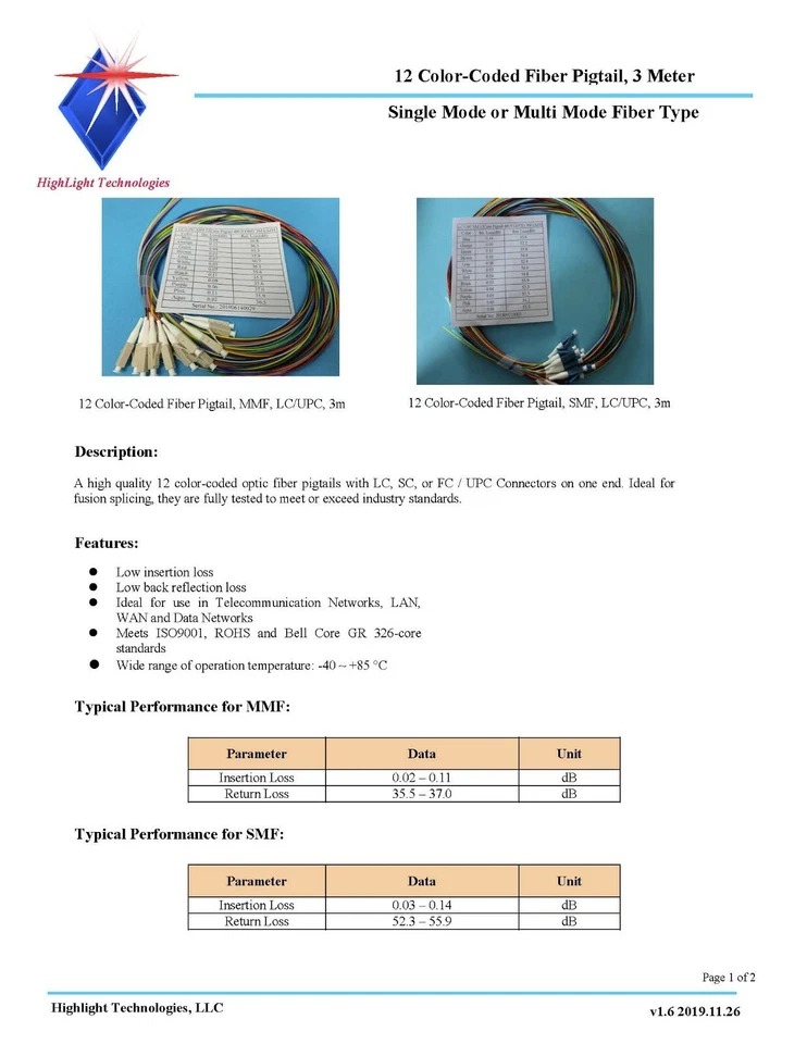 12 Optic Fiber Pigtail, Color-Coded, MMF OM4, LC/UPC, 900um, 3 Meter, Unjacketed - Image 4 of 4