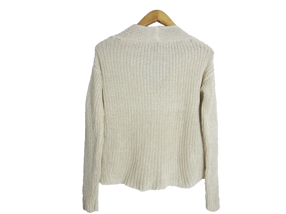 Eileen Fisher 女式 S 象牙色面霜有机棉亚麻罗纹 V 领毛衣 — 第 2/4 张图片