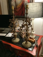 Vintage Italian Tole Metal Floral Lamps Lamp