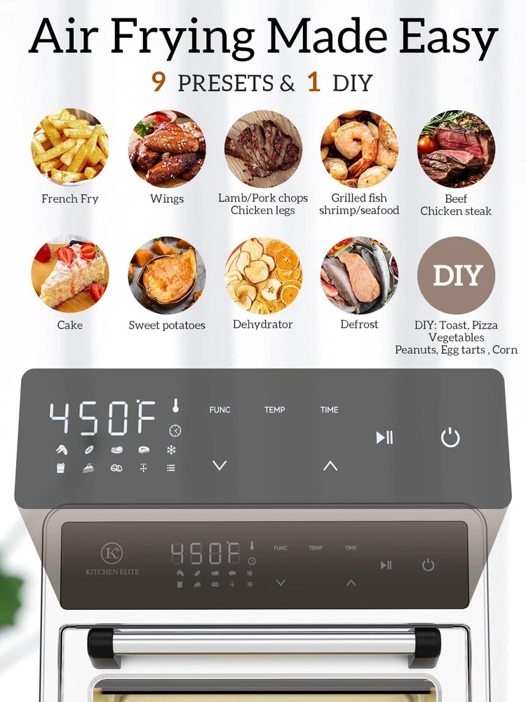 10-in-1 Compact Air Fryer Toaster Oven Combo 12.6QT Steel Kitchen Elite 10-in-1 Compact Air Fryer Toaster Oven Combo 12.6QT Steel Kitchen Elite