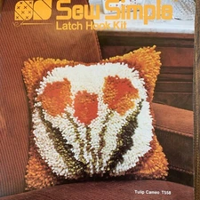 Vintage Latch Hook Kit  Flower 12 x 12 Pillow 1970s Kit Tulip Cameo