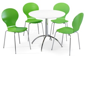 Dining Set Round White Table And 4 Green Chairs Chrome Keeler
