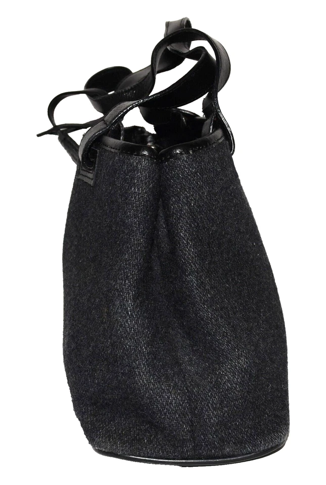 Bolso de hombro Eddie Bauer mezcla de lana carbón cuero negro correas dobles y detalles Foto 4 de 4