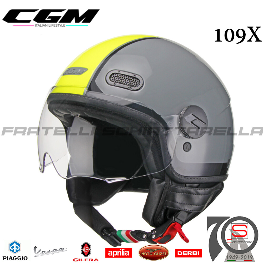 Casco Demi Jet Moto CGM 109X Globo Sport Visiera Sagomata Grigio Giallo Fluo