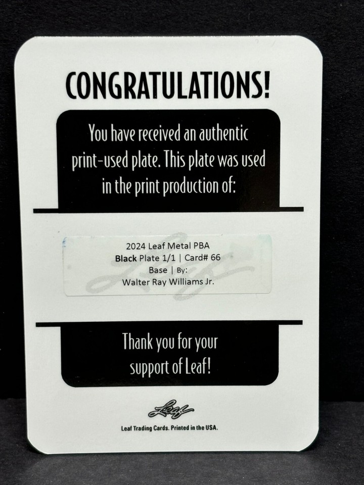 2024 Leaf Metal BLACK Printing Plate WALTER RAY WILLIAMS JR Bowling PBA