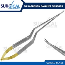 T/C Jacobson Bayonet Yasargil Micro Scissors Curved Blade W/Gold Handle German G