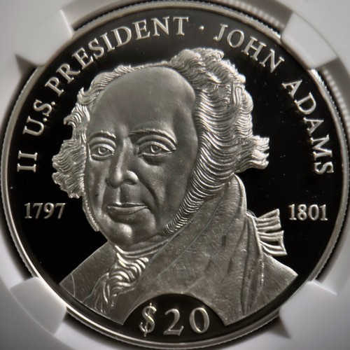 LIBERIA. 2000, 20 Dollars, Silver - NGC PF69 - Top Pop 🥇 John Adams - Picture 3 of 5