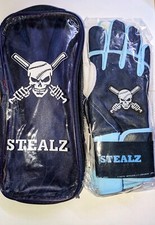 Adult Small Batting Gloves Navy Blue, Light blue, White Leather Double Cuff