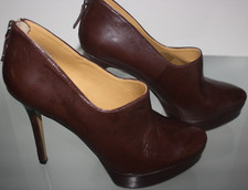 Nine West Feminity Leather Stilettos High Heels Brown Zip Back Sz 8 1/2M Women's