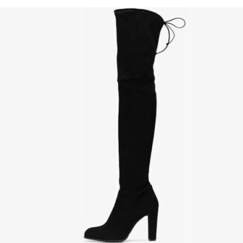 Black Women Block High Heel Over The Knee Thigh High Boots Comfortable Long Boot