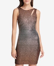 GUESS Metallic Ombré Bodycon Dress Color Gold Silver Black Size 8