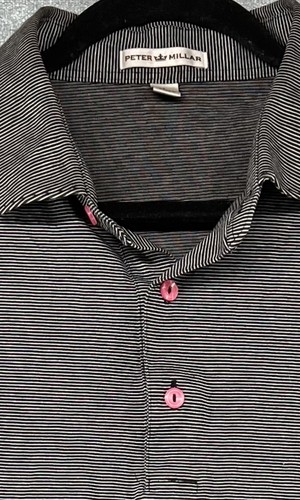 Camisa polo grande para hombre Peter Millar blanca a rayas rosa con botones - Imagen 7 de 7