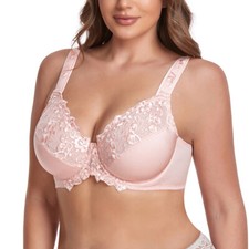 Women's Embroidered Plus Size Bra Minimizer Unlined Underwire Full Cup Bra C - J