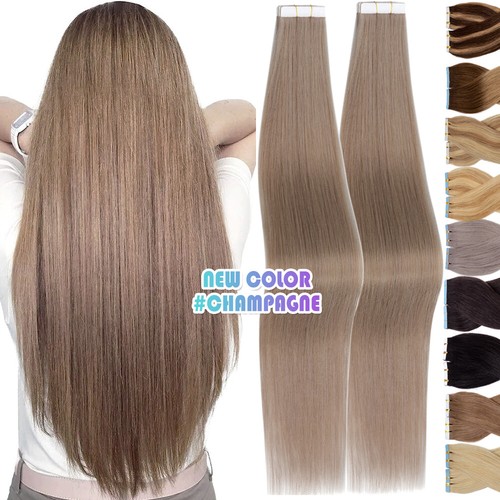 20pcs Tape In Hair Extensions Seamless Skin Weft 100% Remy Real Human Hair Wavy - Picture 80 of 80