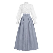 LTAKK Victorian Edwardian Renaissance Dress Grayish Blue Size Small