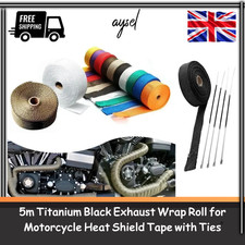 5m Titanium Black Exhaust Wrap Roll for Motorcycle Heat Shield Tape with Ties