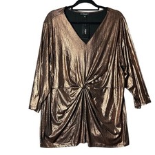 Alfani Blouse Womens 4X Gold Mod Shimmer V-Neck Tunic Top Party Event NEW