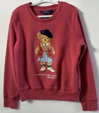 Polo Ralph Lauren Girls Polo Beret Varsity Bear Pullover Sweatshirt Med 8-10