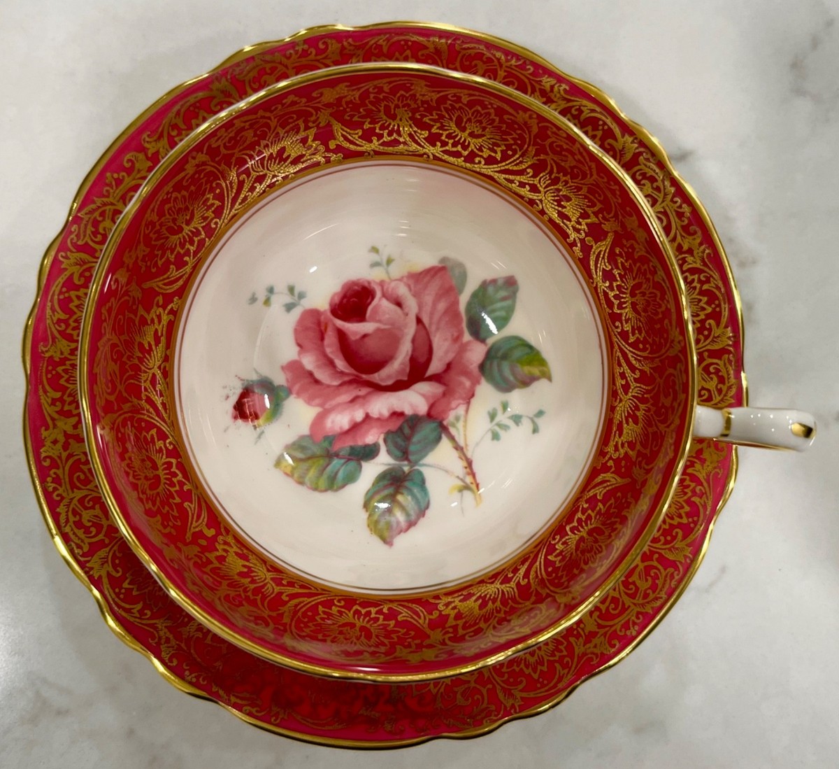 Paragon Double Warrant Large Cabbage Roses Tea Cup & Saucer - Pink