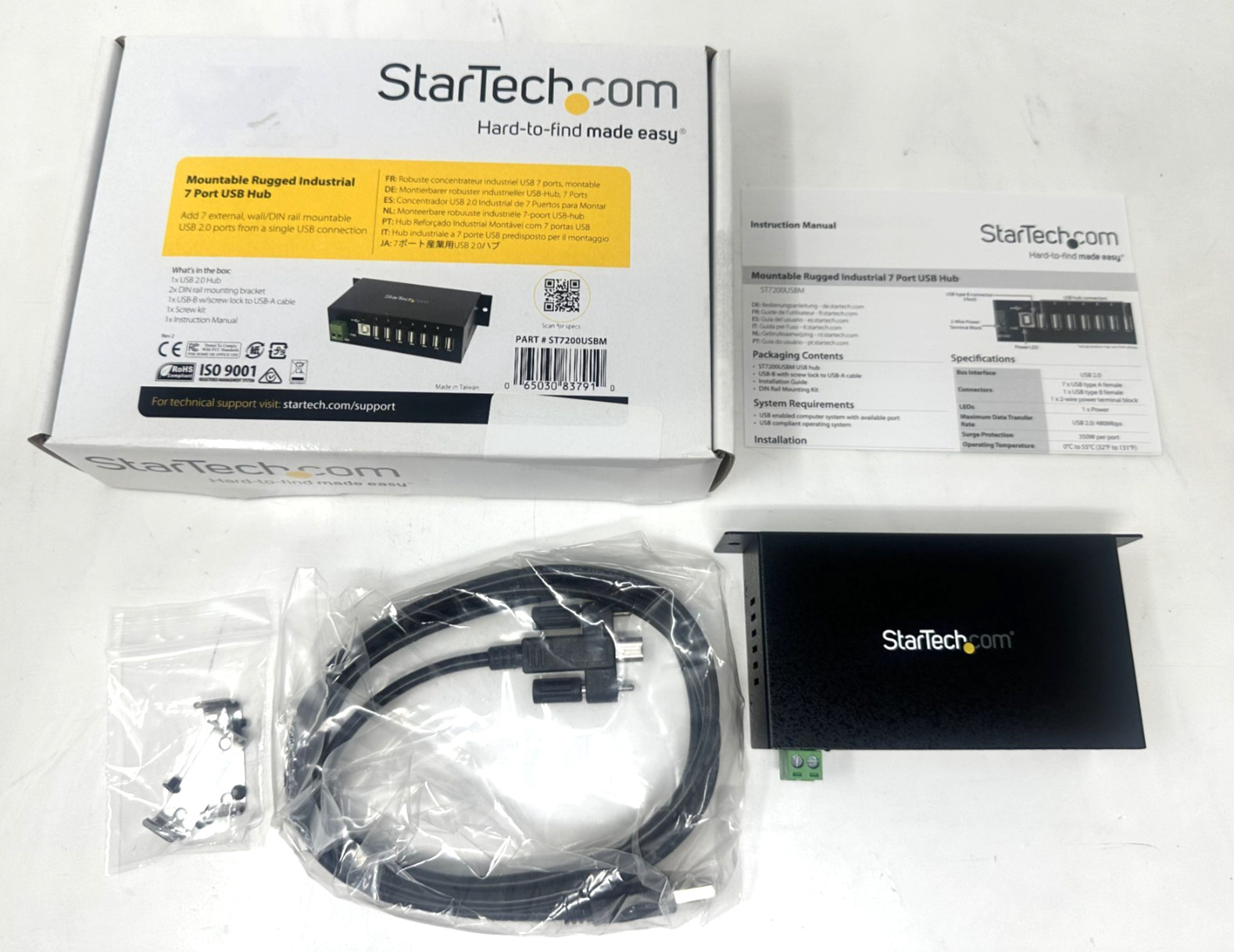 StarTech 7-Port USB 2.0 Hub - Metal Industrial USB-A Hub Model ST7200USBM