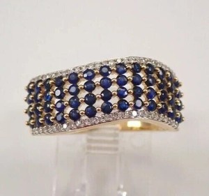Authentic 2Ct Round Cut Lab Created Blue Sapphire Wedding Band Ring 14K Yellow Gold Plated