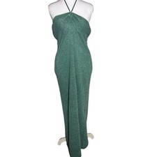Wild Fable Forest Green Metallic Large Y2K Disco Halter Strapless Sweater Dress