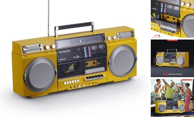 Retro Boombox CD Player with Cassette Recording, Bluetooth FM/AM Yellow